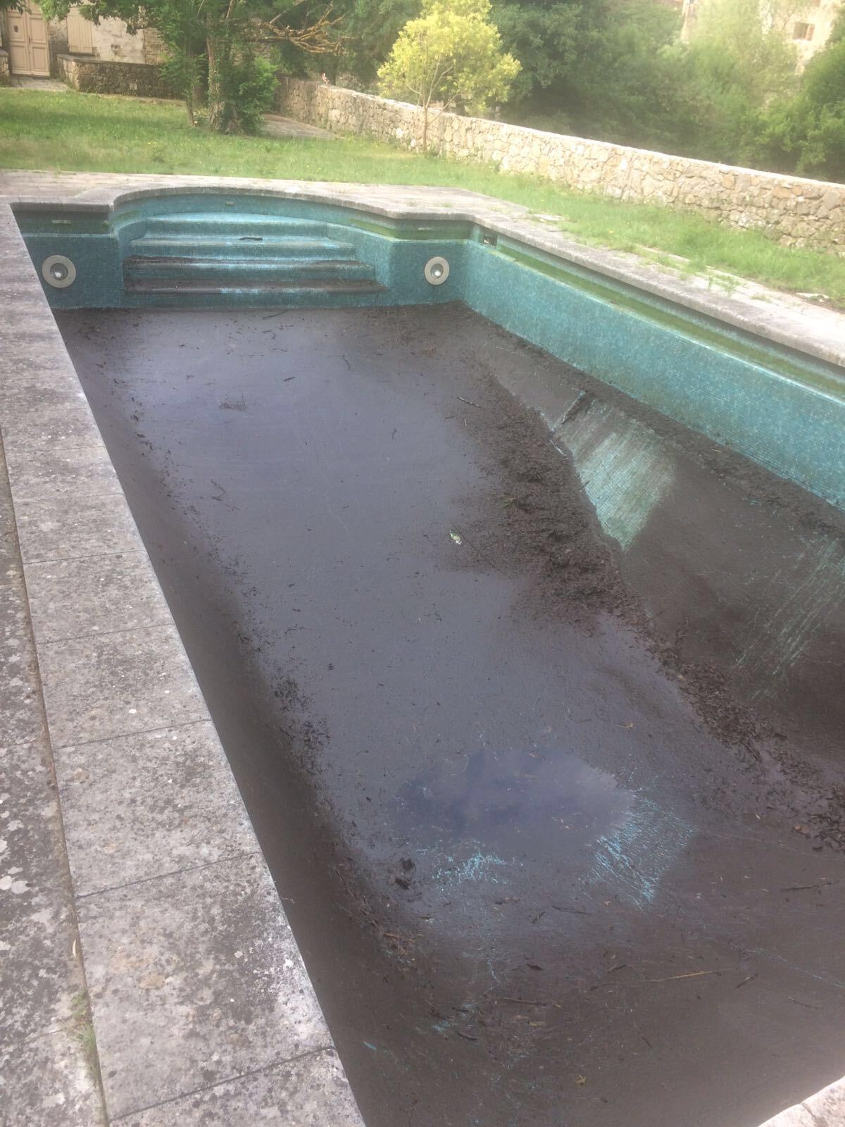 Photo d'une piscine creusée vide et sale