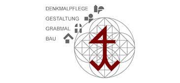 Logo mit geometrischen Formen, einer roten Figur und deutschen Wörtern aus den Bereichen Architektur und Design.