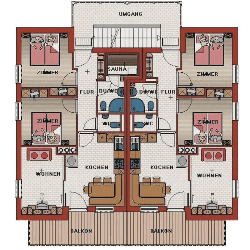 floor plan ski holiday apartment for 6 people in Austria