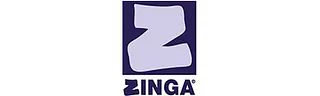 El logotipo de Zinga es una letra z blanca en un cuadrado azul.