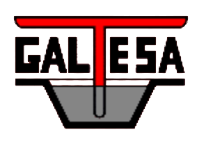 Un logotipo para una empresa llamada Gale SA con una T roja sobre un fondo blanco.