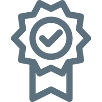Icône de badge de récompense avec coche en contour gris