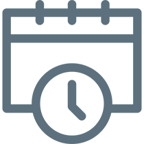 Calendrier avec une icône d'horloge superposée, suggérant un événement ou une échéance programmée.