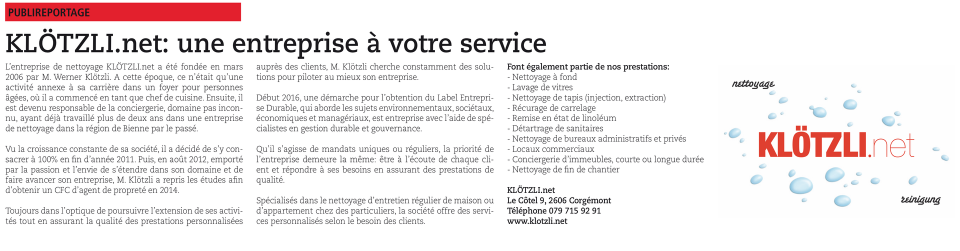 Article de journal de 2017 sur la société 