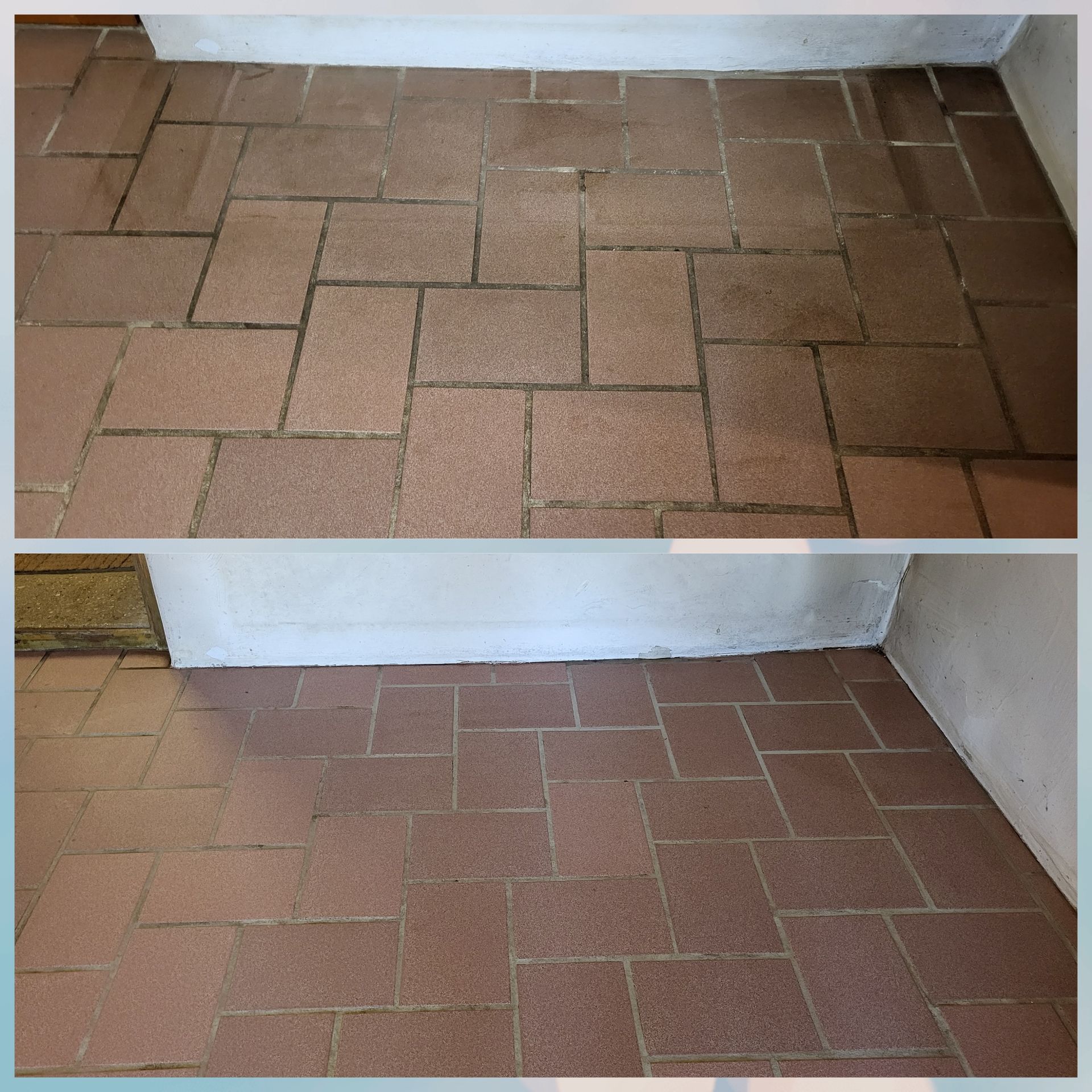 Une photo avant et après nettoyage d'un sol en brique
