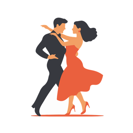 Deux personnages en tenue de danse qui dansent.