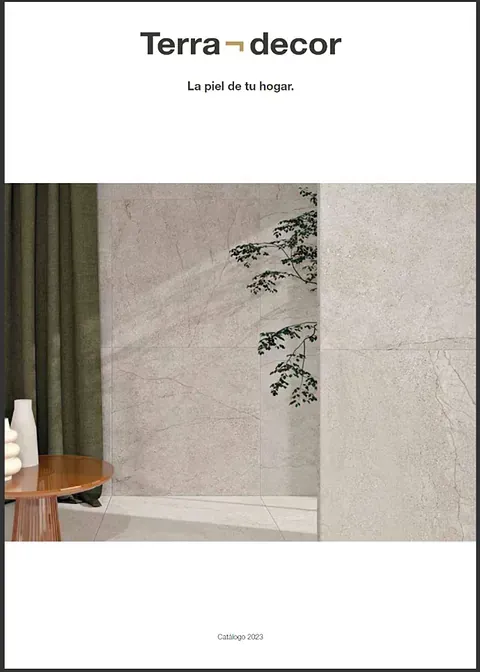 Un folleto de Terra Decor con una imagen de una pared y una mesa.