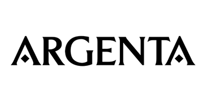 Un logotipo en blanco y negro para argento sobre un fondo blanco.