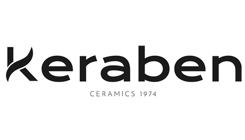 Un logotipo en blanco y negro para cerámica keraben 1974.