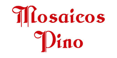 Un logotipo rojo para mosaicos pino sobre un fondo blanco.