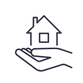 Icon offene Hand hält ein Haus