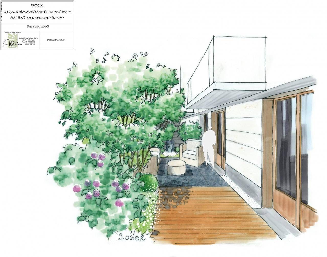 Un plan aquarelle d'une terrasse