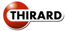 Logo THIRARD avec texte noir dans un emblème circulaire rouge et blanc