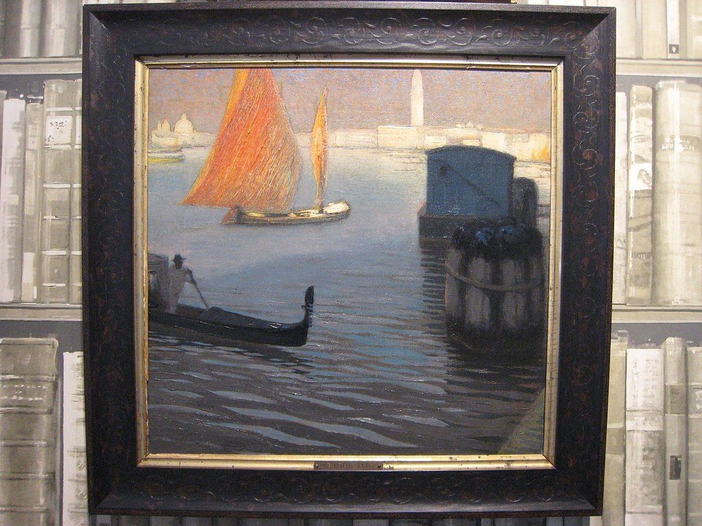 Un tableau de bateaux dans un port