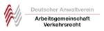 Logo of Deutscher Anwaltverein Arbeitsgemeinschaft Verkehrsrecht in red and black text with red stripes