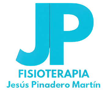 Logotipo: Letras “JP” color turquesa, debajo “Fisioterapia” y “Jesús Pinadero Martín.