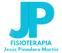 Logotipo: Letras “JP” color turquesa, debajo “Fisioterapia” y “Jesús Pinadero Martín.