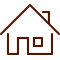Un dibujo lineal de una casa con chimenea sobre un fondo blanco.