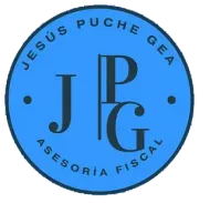Logotipo circular azul con iniciales JPG negras y el texto “Jesus Puche Gea” y “Asesoría Fiscal” alrededor del borde.