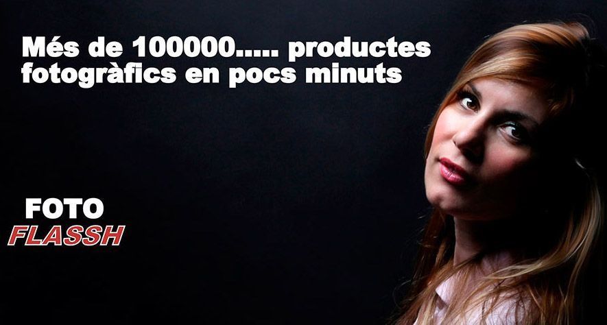 En picture of woman with the caption mas de 10000 productos fotográficos en pocos minutos