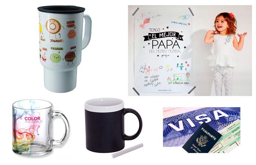 Un collage de tazas y un pasaporte con la palabra visa.
