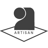 Logo stylisé gris avec un cercle au-dessus, à l'intérieur d'un losange ; le mot ARTISAN en dessous.