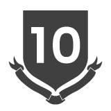 Emblème en forme de bouclier avec le numéro 10, bannière en bas.