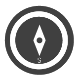 Icône de boussole avec une aiguille blanche pointant vers le sud.