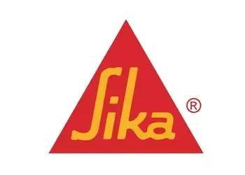 Sika-Logo: gelber Text „Sika“ in einem roten Dreieck mit einem eingetragenen Markensymbol.