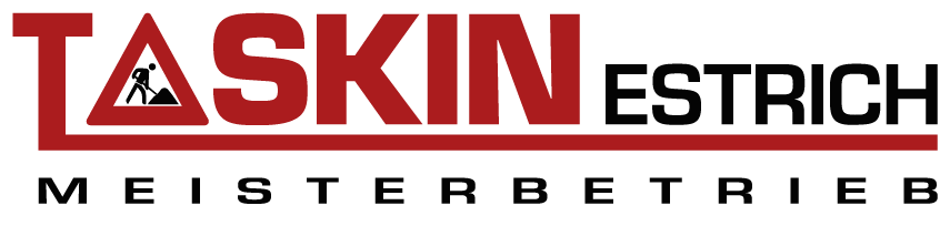 A red and black logo for taskin estrich meisterbetrieb