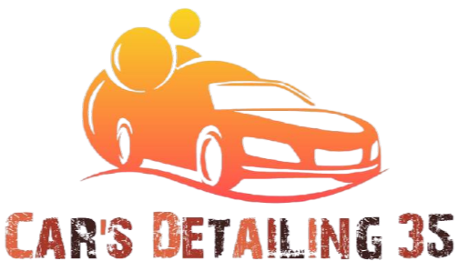 Contour de voiture orange avec bulles de savon, texte « CAR'S DETAILING 35 ».