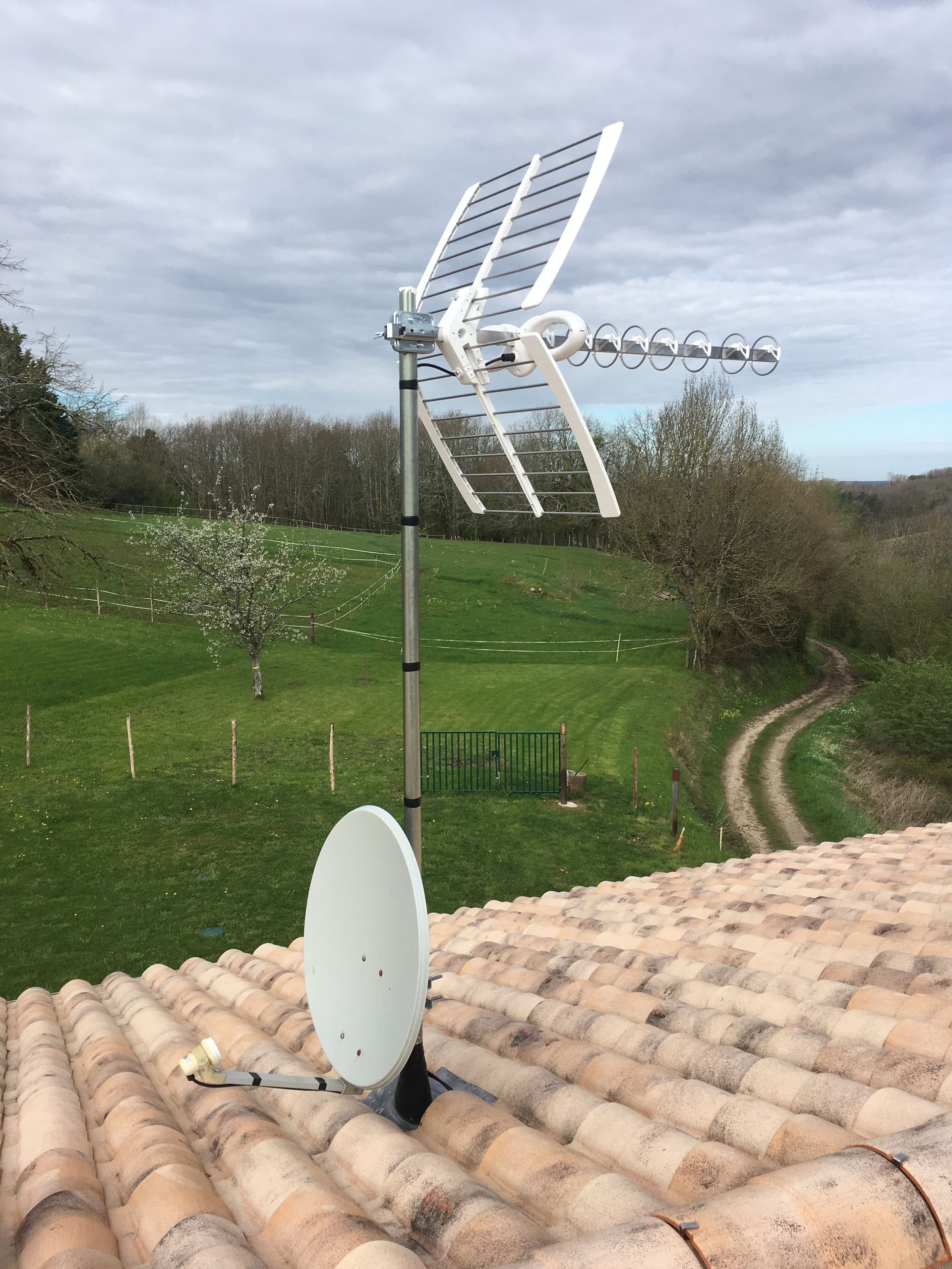 Antenne et parabole blanche