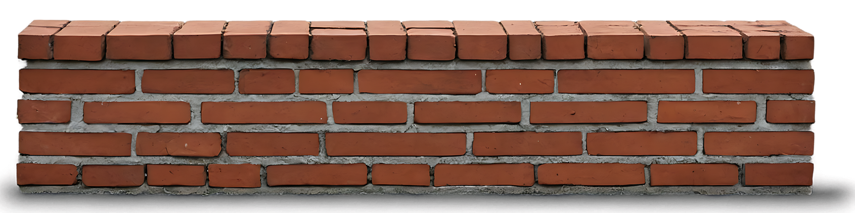 Un muret en briques basses orné d'une rangée décorative de briques de boutisse disposées verticalement sur sa partie supérieure.