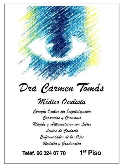 Un dibujo de un ojo con el nombre Dra. Carmen Tomas.