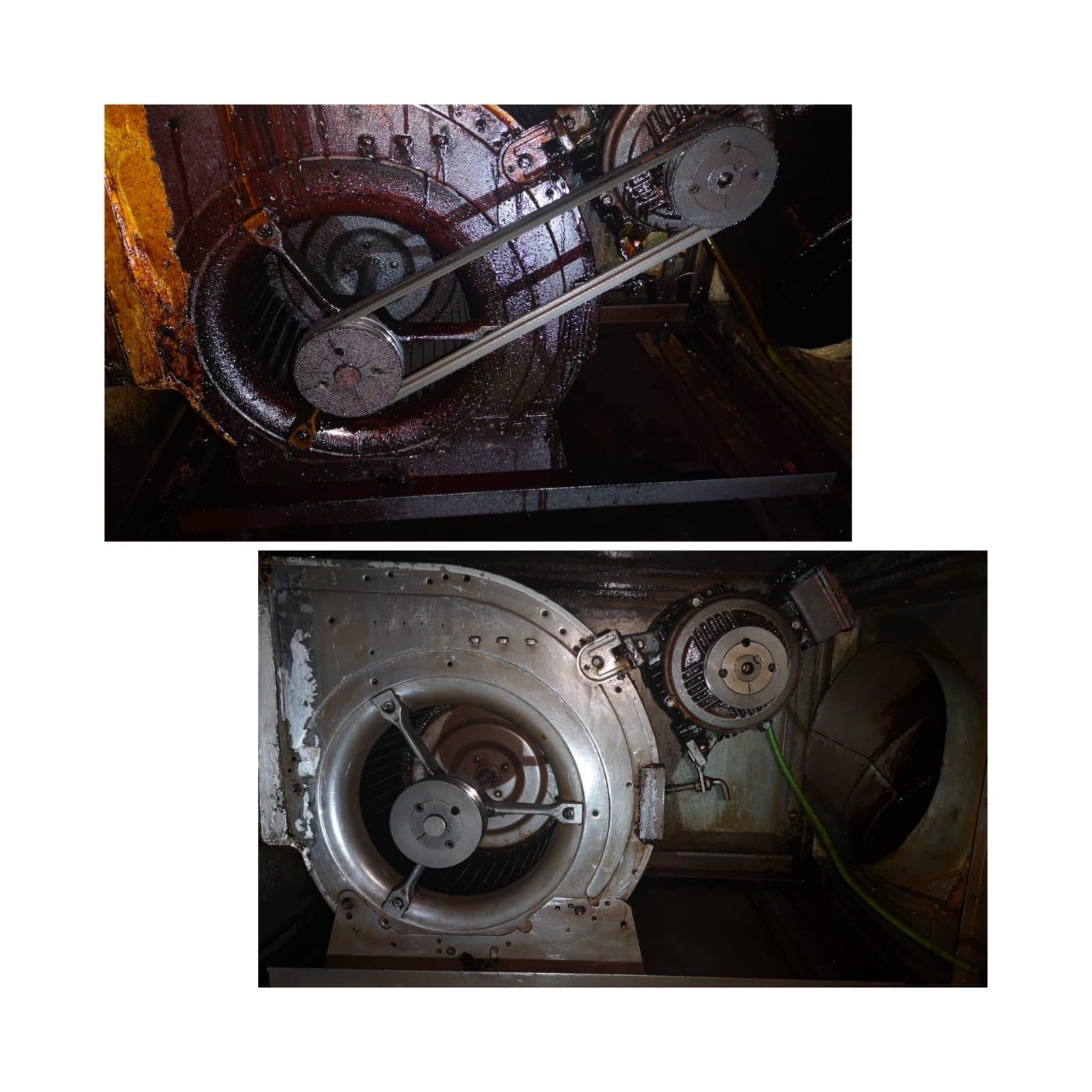 Una imagen de una máquina antes y después de ser limpiada.