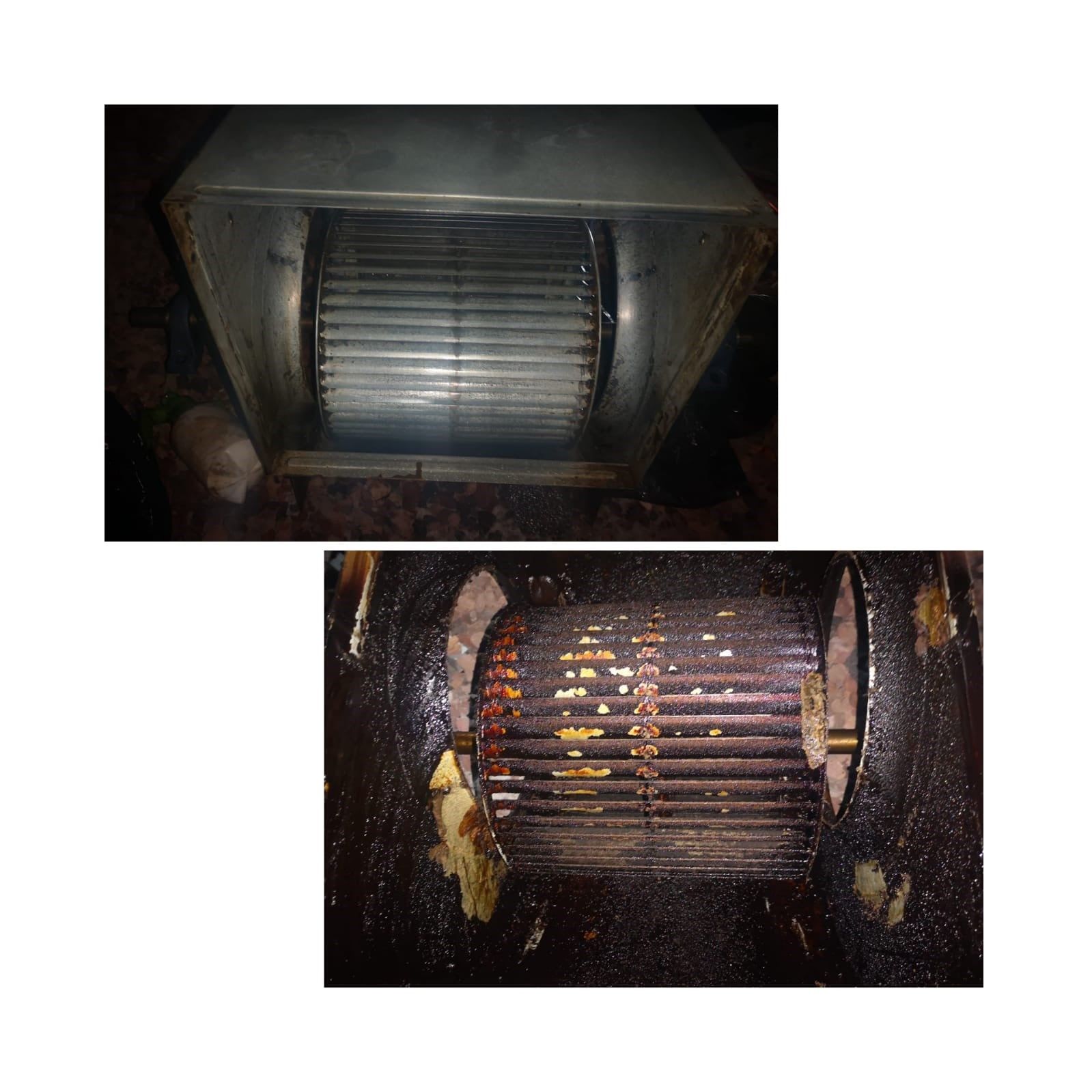 Una imagen de un ventilador antes y después de la limpieza.
