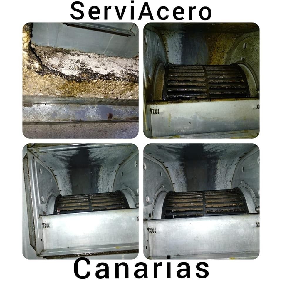 Un collage de cuatro fotos de un aficionado que dice serviacero canarias