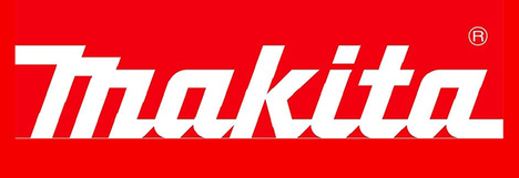 El logotipo de Makita es blanco sobre un fondo rojo.