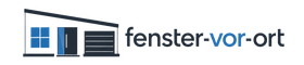 Logo mit blauem Fenstersymbol und dem Text „Fenster-vor-ort“ auf weißem Hintergrund