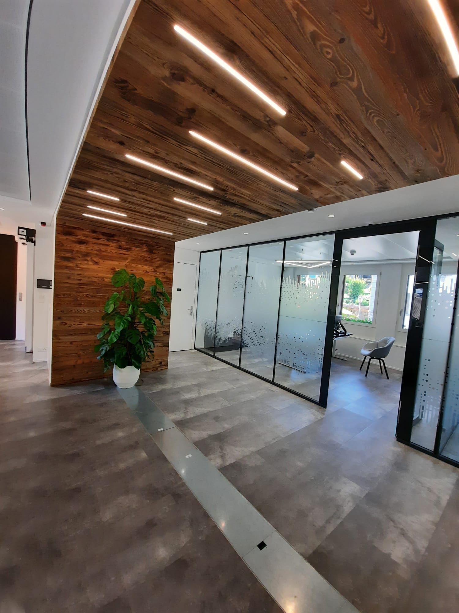 Raiffeisen Troistorrents: Plafond vieux bois avec led incrustés