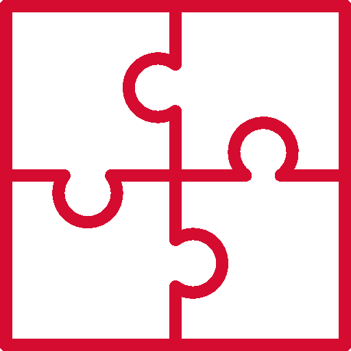 vier Puzzleteile sind in einem roten quadrat miteinander verbunden