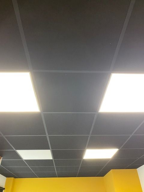 Fau plafond noir pour un espace de travail.