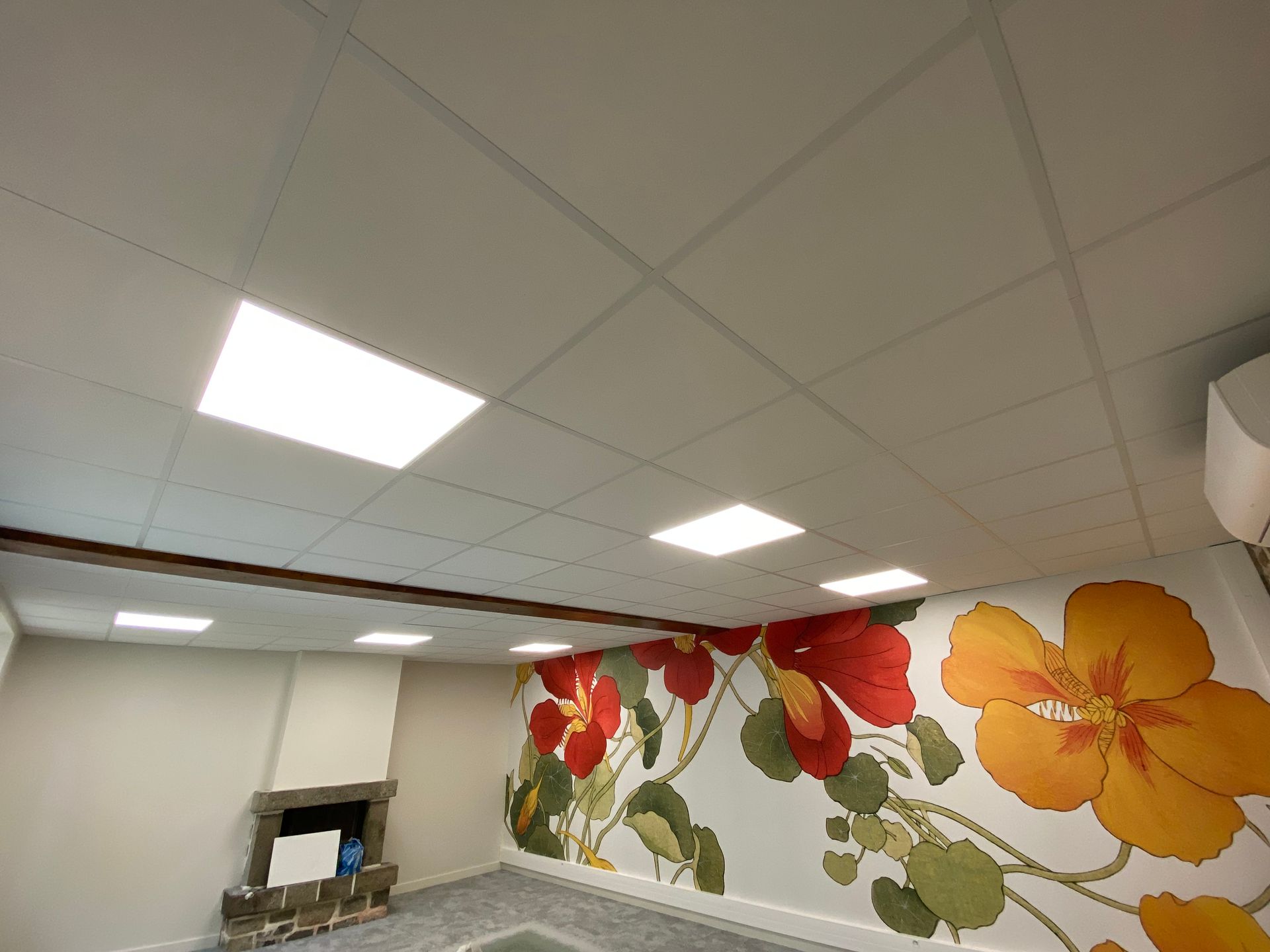 Gros plan sur le faux plafond.