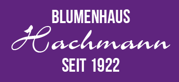 Blumenhaus Hachmann seit 1922 steht in Weiß auf violettem Grund