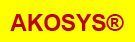 La palabra akosys está escrita en rojo sobre un fondo amarillo.