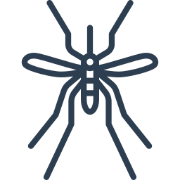 Un dibujo lineal de un mosquito sobre un fondo blanco.