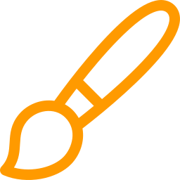 Un icono naranja de un pincel sobre un fondo blanco.