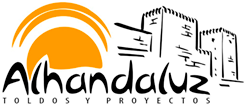 Un logotipo para una empresa llamada Alhandaluz Toldos y Proyectos.