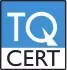 Ein blau-weißes TQ-Cert-Logo auf weißem Hintergrund.