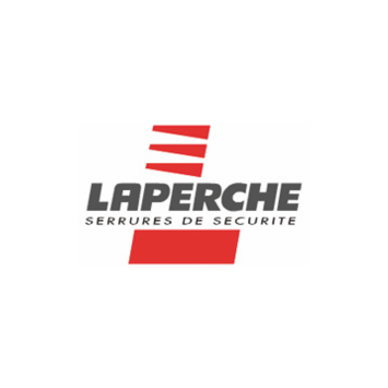 Logo LAPERCHE en gris et rouge avec « SERRURES DE SÉCURITÉ » en dessous sur fond blanc